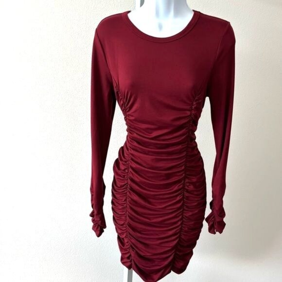 Fashion Nova Dress Large Midi Ruched Body Con Festival Cottage Core Coquette - Picture 2 of 12